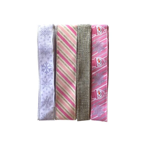 Blush Snowman Sign & Ribbon Bundle | Pink Winter Wreath Kit | Christmas Wreath - Picture 3 of 5